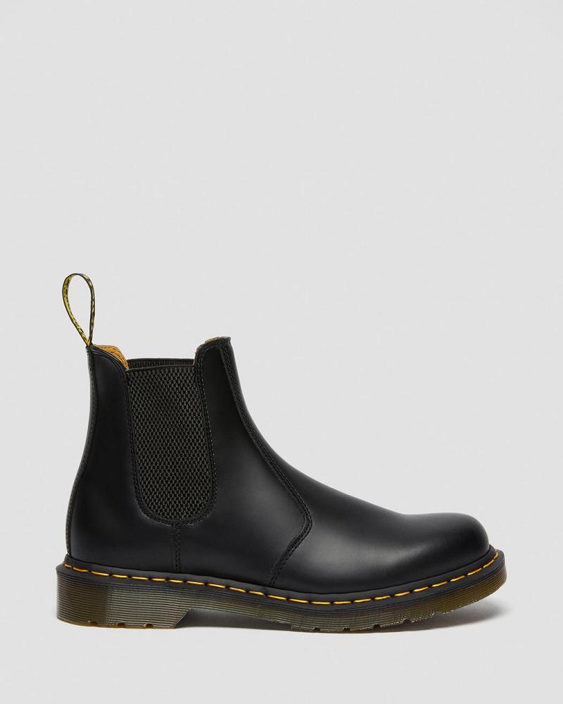 Black Men's Dr Martens 2976 Yellow Stitch Smooth Leather Ankle Boots | CA 430NWY